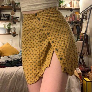 SOLD Yellow Scallop Edge Wrap Around Mini Skirt